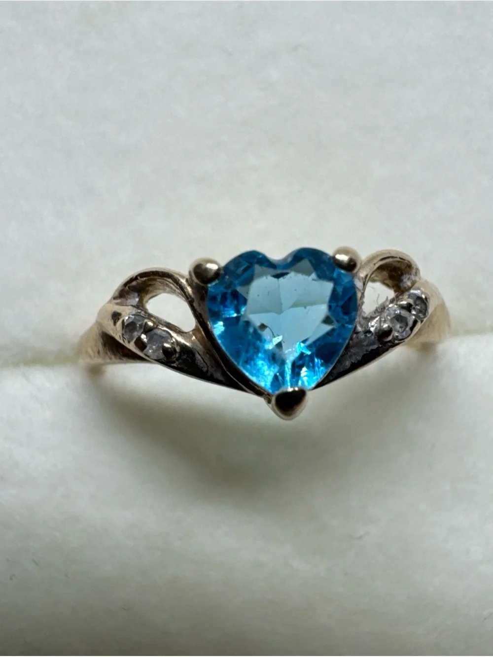 10k Yellow Gold Blue Heart Topaz & Accent Diamond Size 4.75 Ring Love 1.45g